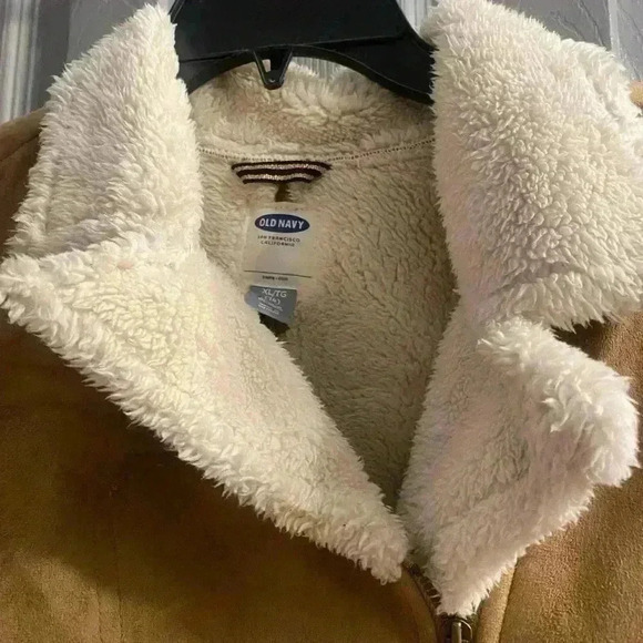 Girls Old Navy faux suede Sherpa lined zippered jacket side pockets NWOT XL (14) - Picture 9 of 13